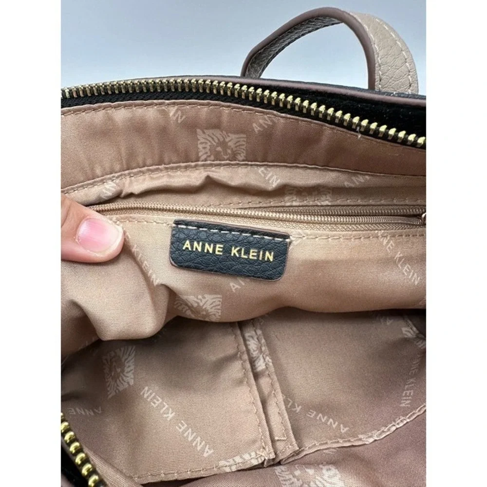 Anne Klein Colorblock Tote Crossbody Handbag‎ Black Cream Taupe Pebbled Purse